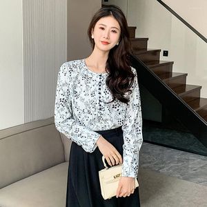 Camicette da donna 2023 autunno inverno camicia femminile manica lunga coreana stampato a collo tondo a petto versatile