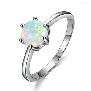 Wedding Rings Cute Female Blue White Opal Ring Boho Silver Color For Women Promise Small Round Engagement