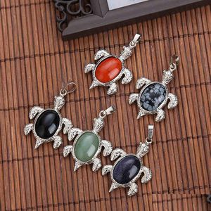 Pendant Necklaces Wholesale Natural Animal Gem Crystal Turtle Sweater Chain Accessories Diy St004 Drop Delivery Jewelry Penda Dhgarden Dhww7