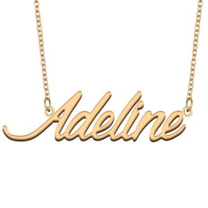 Adeline Adı Kolye Kadınlar İçin Kişiselleştirilmiş Mektup Yazı Tip Etiketi Paslanmaz Çelik Altın ve Gümüş Özelleştirilmiş Nameplaj Kolye Takı
