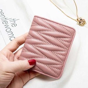 高級ブランドデザイナーチェンジ財布カードパックカウピックアップバッグ本物のレザーウォレット女性のプリーツシープスキン薄い2倍バックルスモールデザインテクスチャファクトリーセール