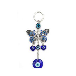 Nyckelringar Fashion Butterfly Keyring Evil Eye Charms Glass Keychain Fit Women Decoration Home Bag Car Chain Jewelry Accessories 123c3 Dhawz