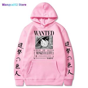 Herrtröjor tröjor attackerar på titan en bit luffy hoodie män mode homme fleece hoodies japanska anime tryckt manliga streetwear överdimensionerade kläder 020723h