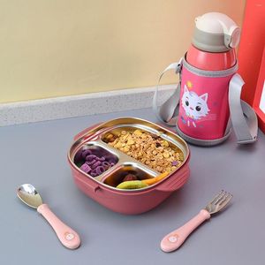 食器セットは、子供向けのベントボックスブレックファーストスチューデントコンテナステンレス鋼の材料リークプルーフスクエアランチとコンパートメント付きランチ