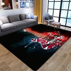 Carpets 3D Gorgeous Flame Guitar Printed Carpet Child Game Area Rug Baby Play Floor Mat Soft Flannel For Home Living Room Bedroom