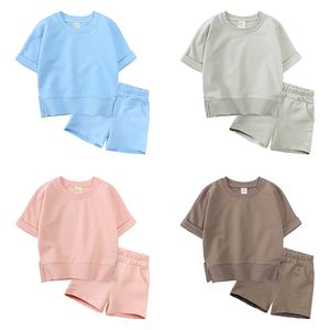 Summer Infant Kids Short Clothing Set For Girls Boys Clothes Blank Outfits Top Shorts 2pcs/set Toddler Suit M4272