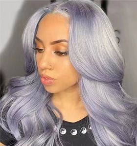 Ice Grey Color Wavy 13x4 Lace Front Wigs 100 Human Hair Wigs