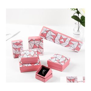 Jewelry Boxes Irregar Geometry Box Trend Ring Gift Case Pink White Storage For Necklace Style Pendant Display Drop Delivery Packaging Dhxal