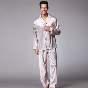 Pijama de seda clássica de roupas de seda masculina de seda primavera de calça de mangas compridas de mangas compridas, serviço doméstico de traje de duas peças Pijamas para parejas lounge Conjunto