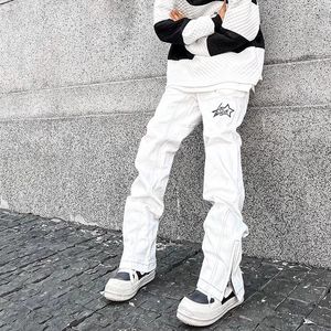 Men s jeans ankomster vita chic hiphop män raka byxor lyxiga ankel blixtlås high street koreanska casual lossa denim byxor 230207