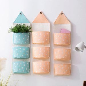 Storage Boxes Wall Mounted Bag With 3 Pockets Cotton Linen Fabric Hanging Sundries Door Closet Organizer For Bedroom