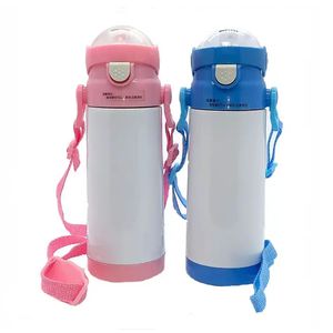 SUBlimação Canecas em branco do copo 12 onças de 17 oz para crianças xícaras com canudinho duplo parede dupla aço inoxidável a vácuo Thermos Flask Viaje copos retos com tampas