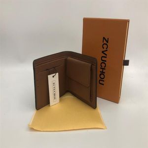 جودة جديدة للرجال من الجلد العلامة التجارية الكلاسيكية محفظة غير رسمية قصيرة الفقرة المصمم بطاقة الجيب المحفظة رجال مع مربع du305e