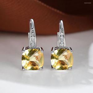 Hoop Earrings Luxury Silver Color Square Crystal Stone Multi-color Birthstone Cubic Zircon Women Bridal Wedding Jewelry
