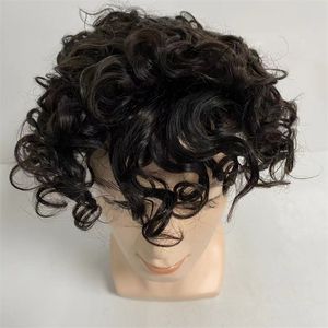 Mongoliskt jungfruligt mänskligt hår ersättande naturlig färg Löst curl 8x10 Toupee Knots PU -enhet för män