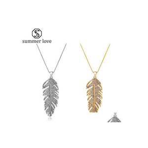 Pendant Necklaces Handmade Austria Crystal Love Wings Pendants Link Chain Necklace Earring For Women Fashion Feather Leaf Shining Va Dh5Ia