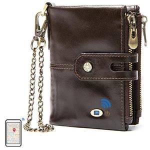 Wallets Smart Wallet Bluetooth-compatib Anti-lost Genuine Leather Men With Coin Pocket Chain Zipper Walet Card Holder Purse