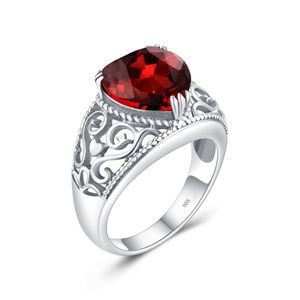 Clusterringe Silber für Frauen Echter 925 Sterling Herzring Roter Granat Edelsteine Niedliche Hochzeitsfeier Feiner Schmuck Handgemacht 2023Cluster