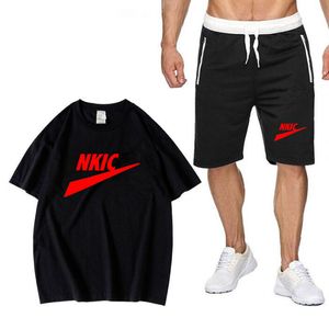 Summer new Men's Tracksuits Sportswear Sets Breathable Short Sleeve T Shirts and Shorts Casual Wear Basketball Training Wear Brand LOGO Print