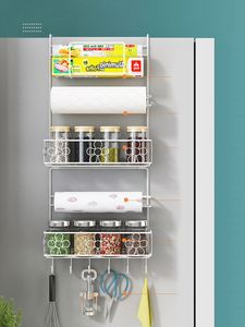 Bathroom Shelves 2/4/6 Layer Refrigerator Side Shelf Organizer Kitchen Wall Hanging Fridge Storage Rack Paper Towel Holder Spice 230207