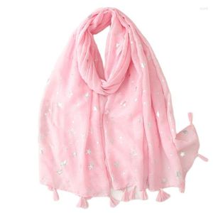 Scarves Simple And Elegant Small Fresh Silver Five Pointed Star Tassel Encrypted Bali Yarn Silk Scarf Cotton Feel Tourism