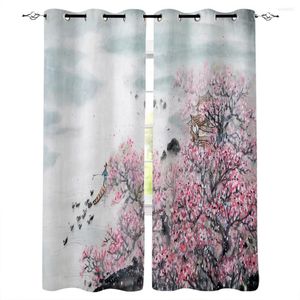Curtain Bedroom Kitchen Curtains Plum Blossom Ink Painting Living Room Decoration Items Window For