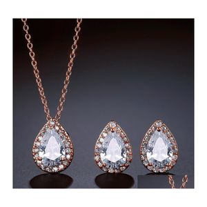 Earrings Necklace Elegant Zircon Water Drop Bridal Jewelry Set Top Quality Cubic And Jewellery For Women Girls 912 Delivery Sets Dhok5