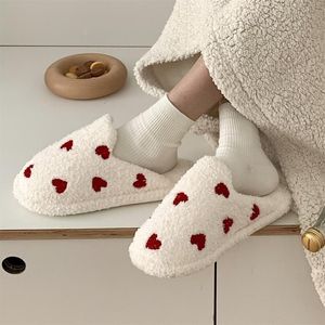 Slippers Hanfeng simple and sweet love Baotou cotton slipper winter fairy style home thermal insulation antislip plush shoes 220906