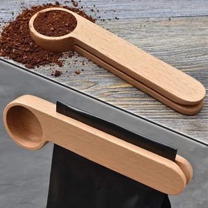 Bag Clips Ground Coffee Scoop Clip Wooden Coffees Scooper Tablespoon Woods Measuring Spoon Long Handle Wood Sealing Bag Clip