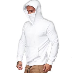 Men's Hoodies Sweatshirts Hooded Long Sleeve Casual Streetwear Face Mask Solid Color Sportswear Pullover 230206