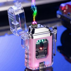 Colorful Transparent PC Zinc Alloy Intelligent ARC Lighters USB Charge Windproof Dry Herb Tobacco Cigarette Holder Cigar Handpipe Smoking Lighter Gift Box