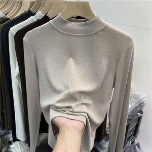 Damen-T-Shirts, elegantes, langärmliges, lässiges Oberteil für Damen, Herbst und Winter, einfarbig, süß, koreanischer Vintage-Stil, modischer Strickpullover, enge Tanktops