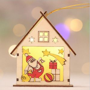 Weihnachtsdekorationen, leuchtendes Holzhaus, kreative Cartoon-Holzlaternen, kleines Haus, Schnee