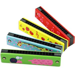 Wooden Harmonica for Children Toys Musical Instruments 16 Holes Double-Row Blow Cartoon Color Woodwind Mouth Harmonica Melodica gifts