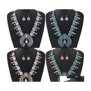 Earrings Necklace Bohemian Jewelry Sets For Women Vintage African Beads Set Turquoise Coin Statement Fashion 435 Drop Delivery Dh6Z9