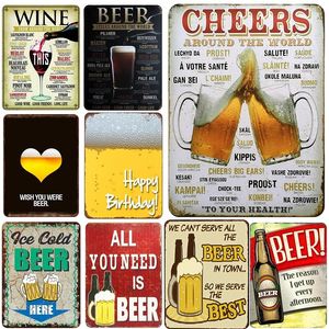 Bier Cheers Blechschild Vintage Wandteller Malerei Wasser sparen Dekor Bar Pub Restaurant Küche Pin-Up Metallschilder Kunsthandwerk Dekorative Plaketten Größe 30X20CM w01