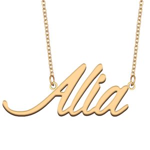 Collana con nome Alia personalizzata per carattere lettera da donna Etichetta in acciaio inossidabile con targhetta personalizzata in oro e argento