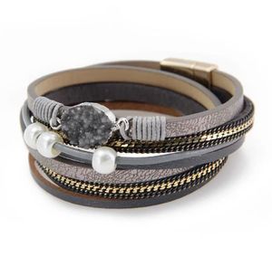 Tennis Leather Wrap Bracelet Magnetic Clasp Mti Layer Strand Bohemian Rope Wristbands