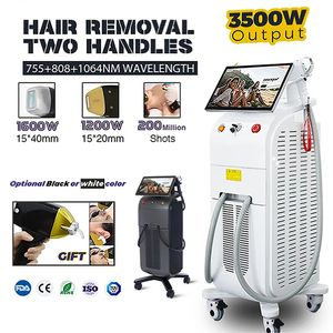 1600W high power Diode laser Hair remover beauty machine 3 waves 755nm 808nm 1064nm removing hairs on leg arm and underam areas for 2 handles 200 Million Shots