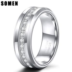 Fedi nuziali Somen Men Anello in tungsteno Fasce color argento con zirconi alla moda Eternità unisex CZ intarsiato lucido