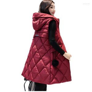 女性のベスト2023秋の冬のスリム長い温かいベスト女性女性用の綿のノースリーブカーディガンウエストコートジャケット