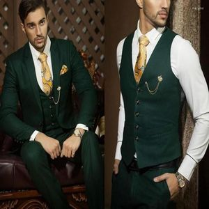 Men's Suits Custom Made Dark Green For Men 3-piece (Jacket Pants Vest Tie) Casual Wedding Groom Jacket Tuxedos Fit