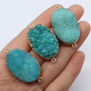 Pendant Necklaces 1pc Oval Shaped Blue Crystal Connectors Natural Semi-precious Stone Double Hole DIY For Making Necklace Bracelet