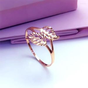 Klusterringar 585 Purple Gold 14k Rose Shiny Lövverk för kvinnor som öppnar färskt mode Utsökta hantverk Charm Charm smycken