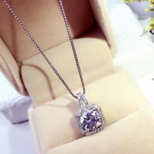 Colares pendentes que brilham em cor prata feminina bijou 3ct diamante cz pingente de casamento pingente para mulheres jóias de noiva