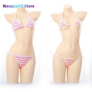 BHs Sets Japanische Sexy Dessous Lolita Kawaii Blau Rosa Weiß Gestreifter Mini Bikini Erwachsene Cosplay Erotische Kostüme BH Frauen Unterwäsche Set 020723H