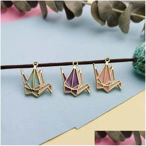 Charms 30Pcs Cute Make A Wish Crane Enamel Pendants Gold Tone Metal Fit Jewelry Diy Accessories Earring Floating Handmade Drop Deliv Dhkga