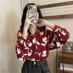 Women's Blouses Woman Style Retro Vintage Printed Shirt Female Long Sleeve Design Loose Ladies Fashion Casual Clothes G56