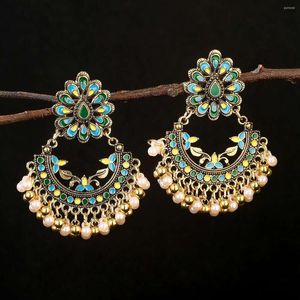 Dangle Earrings Bohemian Ethnic Green Flower Wedding Brincos Jewelry Oxidized Pearl Beads Tibetan Oorbellen