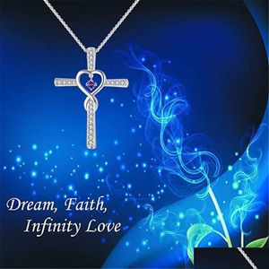 Pendanthalsband CR Fashion Cross Floating Birthstone S925 Sterling Sier Plated Gems Birthday Necklace Gift Drop Delivery Je Dhgarden Dheac